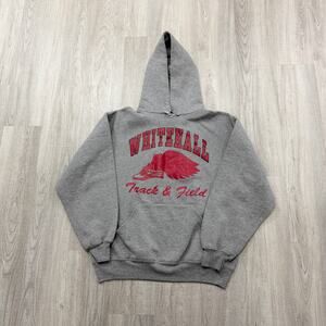 Vintage Russell Athletic Whitehall Track & Field Hoodie Men's Large Gray Red USA